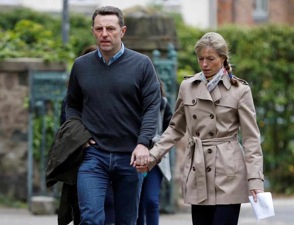 Kate and Gerry McCann arrive for a service to mark the 10th anniversary of the disappearance of their daughter Madeleine, at St Mary and St John church in Rothley, Britain May 3, 2017. REUTERS/Darren Staples