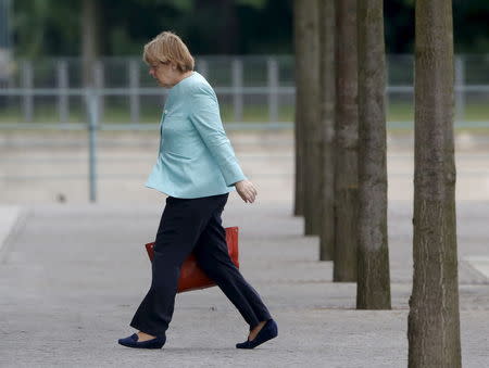 German Chancellor Angela Merkel arrives at the Chancellery in Berlin, Germany, July 6, 2015. REUTERS/Fabrizio Bensch