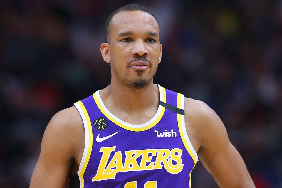 NEW ORLEANS, LOUISIANA - MARCH 01: Avery Bradley #11 of the Los Angeles Lakers reacts against the New Orleans Pelicans during the second half at the Smoothie King Center on March 01, 2020 in New Orleans, Louisiana. NOTE TO USER: User expressly acknowledges and agrees that, by downloading and or using this Photograph, user is consenting to the terms and conditions of the Getty Images License Agreement. (Photo by Jonathan Bachman/Getty Images)