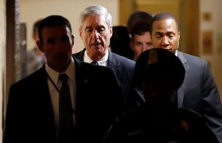 FILE PHOTO: Special Counsel Robert Mueller departs after briefing members of the U.S. Senate on his investigation into potential collusion between Russia and the Trump campaign on Capitol Hill in Washington, U.S., June 21, 2017. REUTERS/Joshua Roberts