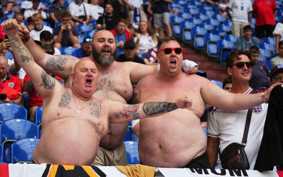 England fans during the UEFA Euro 2024 match between England and Slovakia, Round of 16, played at Veltins-Arena stadium on June 30, 2024 in Gelsenkirchen, Germany