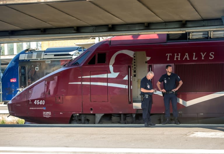 A Thalys train of French national railway operator SNCF at the main train station in Arras, northern France, on August 22, 2015, the day after an armed gunman on the train was overpowered