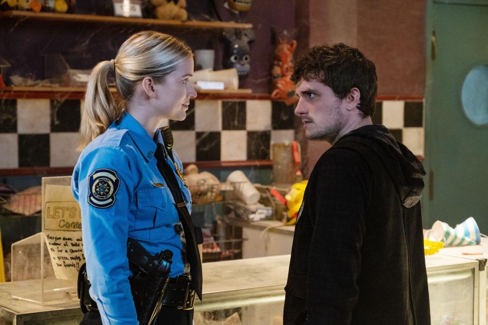 Elizabeth Lail and Josh Hutcherson in a scene from Five Nights at Freddy's