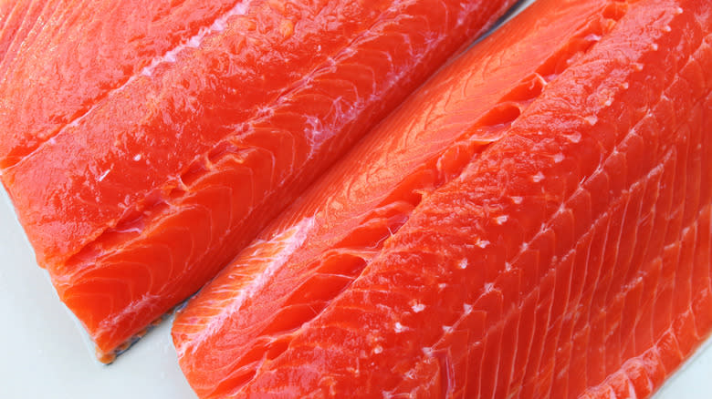 close-up salmon filets