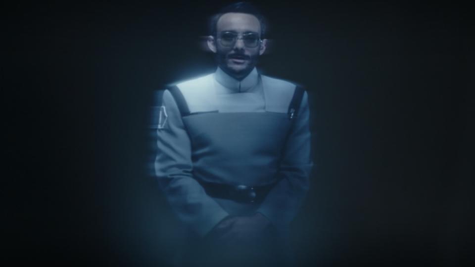 A hologram of Dr. Pershing on The Mandalorian