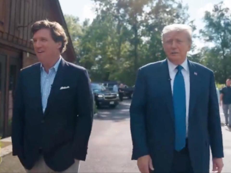 Tucker Carlson interviews Donald Trump for a special that will air on 23 August, 2023, the same night as the first Republican presidential debate, which Mr Trump is skipping (Tucker Carlson)