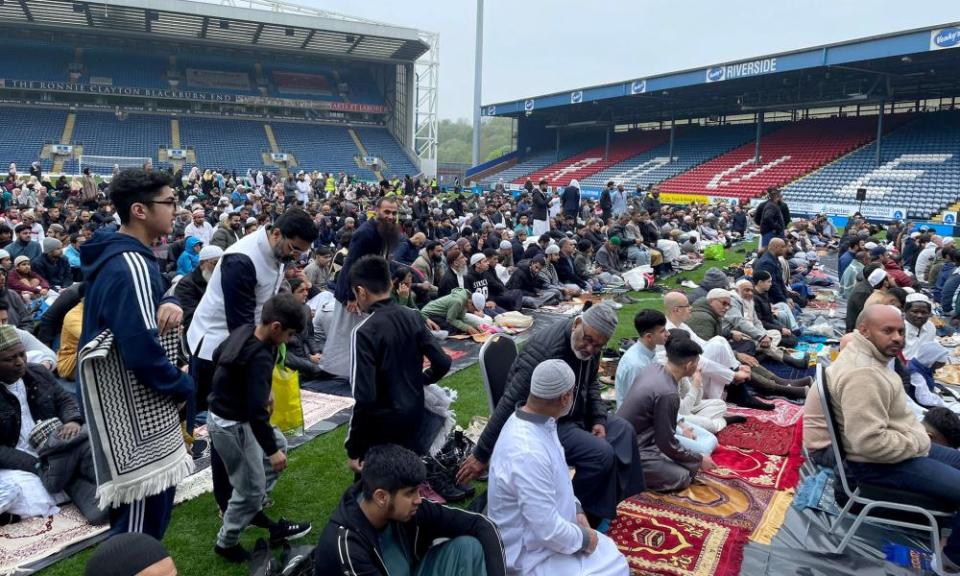 Eid prayers on the pitch at Ewood Park in May