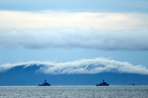 Russian coastal minesweepers take part in the 'Vostok-2022' military exercises at the Peter the Great Gulf of the Sea of Japan outside the city of Vladivostok on Sept. 5, 2022. (Photo: KIRILL KUDRYAVTSEV/AFP via Getty Images)