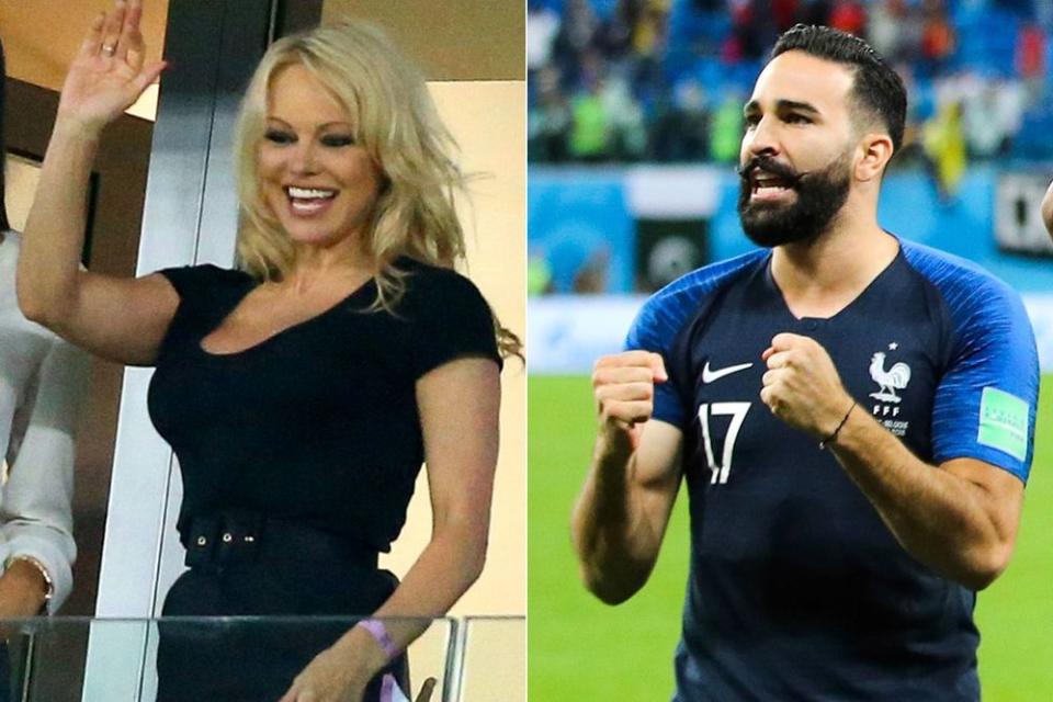 Pamela Anderson at Tuesday's semifinal match, Adil Rami on the field