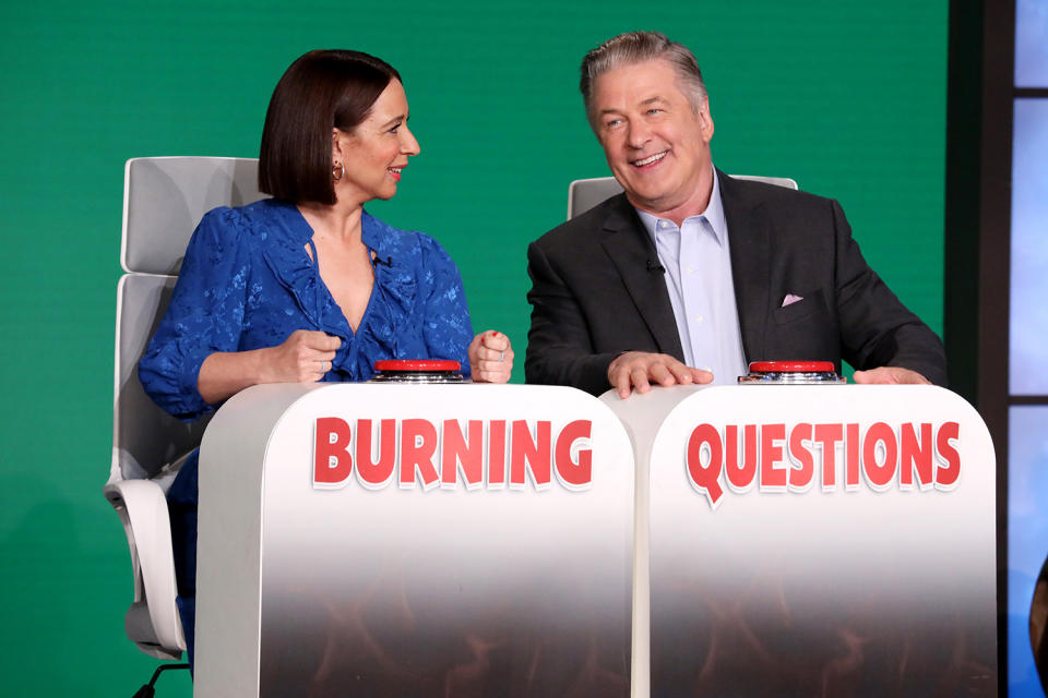 <p>Guest host Alec Baldwin jokes around with guest star Maya Rudolph in a pre-taped segment for <em>The Ellen DeGeneres Show</em>, airing Monday from Burbank, California.</p>