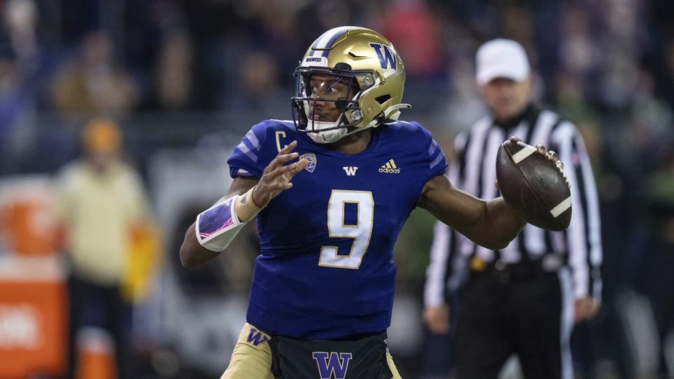 Washington quarterback Michael Penix Jr. passes the ball against Colorado