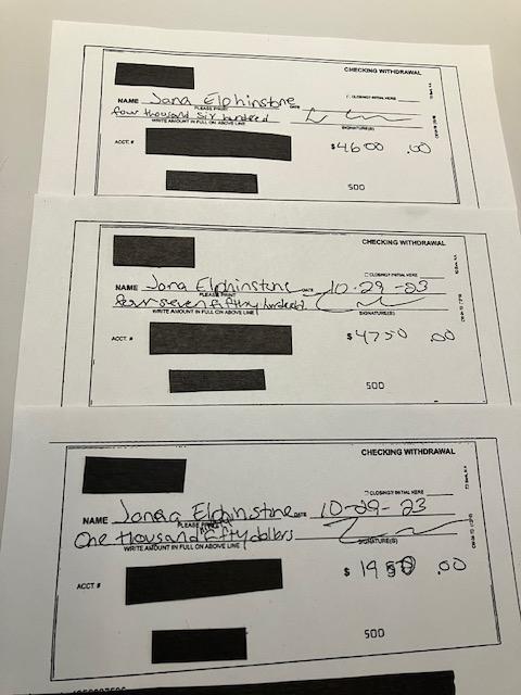 These are the copies of the fraudulent withdrawal slips that the bank provided to me.  (Courtesy: Janna Herron of Yahoo Finance)