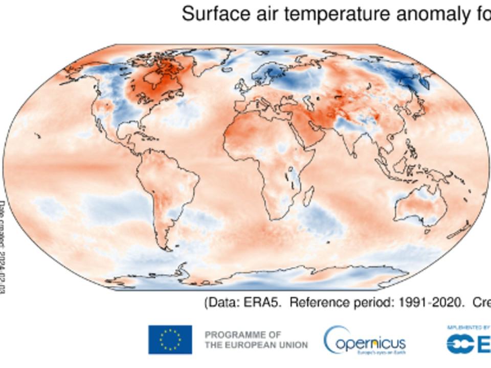 Record breaking heat in January leads to first ever 12-month period of temperatures 1.5C above pre-industrial levels (C3S)