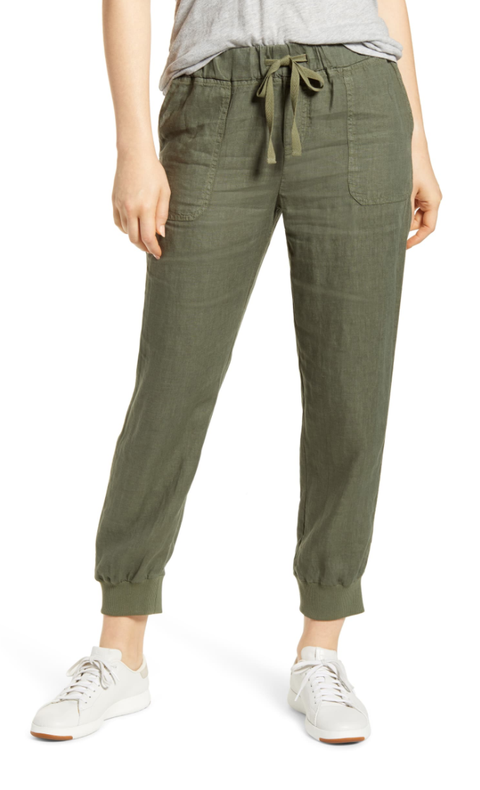 Caslon Linen Jogger Pants in Green Beetle. 