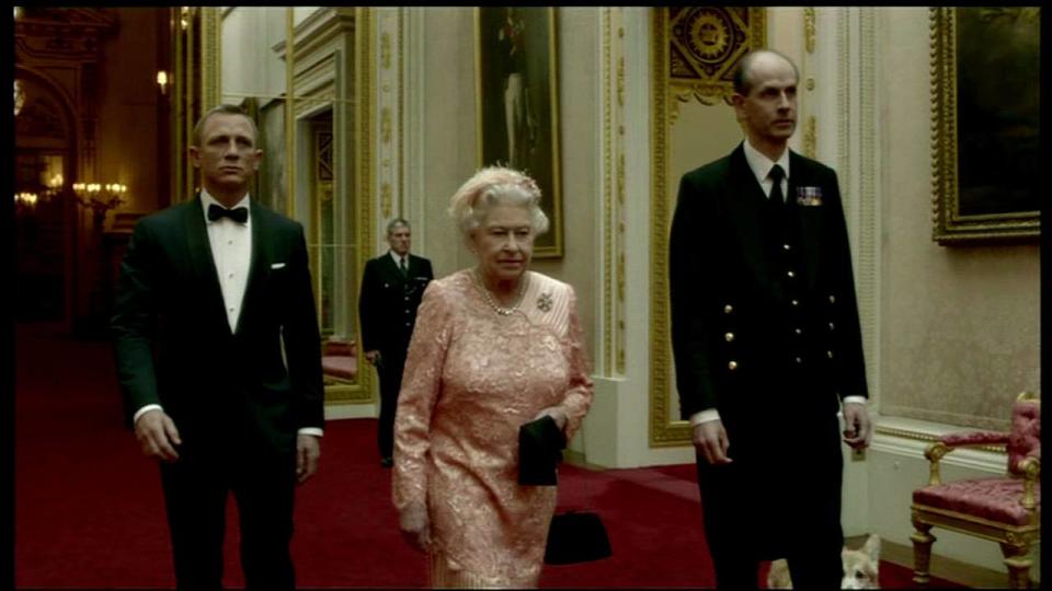 HRH The Queen appears in a sketch with Daniel Craig as James Bond for the ‘Opening Ceremony of The Olympics’ Shown on BBC 1 HD England – 27.07.12 Supplied by WENN.com