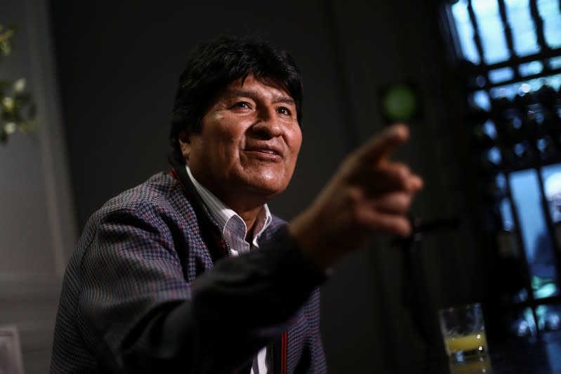 Former Bolivian President Evo Morales attends an interview with Reuters in Mexico City