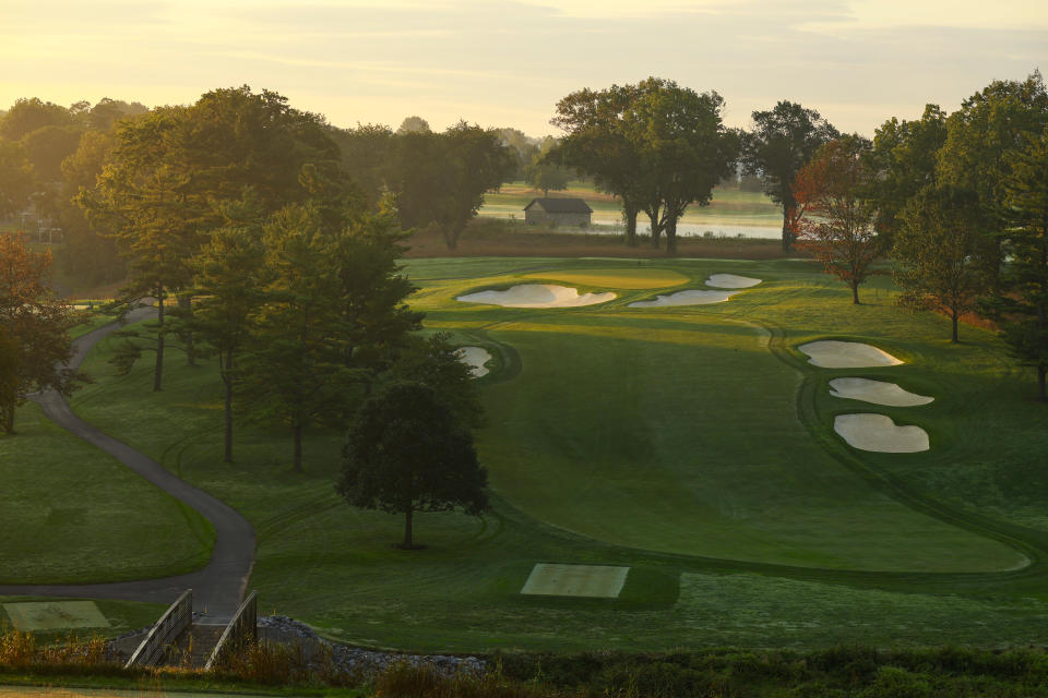 A view of the third hole on the Flynn Course at sunrise at Lancaster Country Club in Lancaster, Pa. on Wednesday, Sept. 20, 2023. (Copyright USGA/Jason E. Miczek)