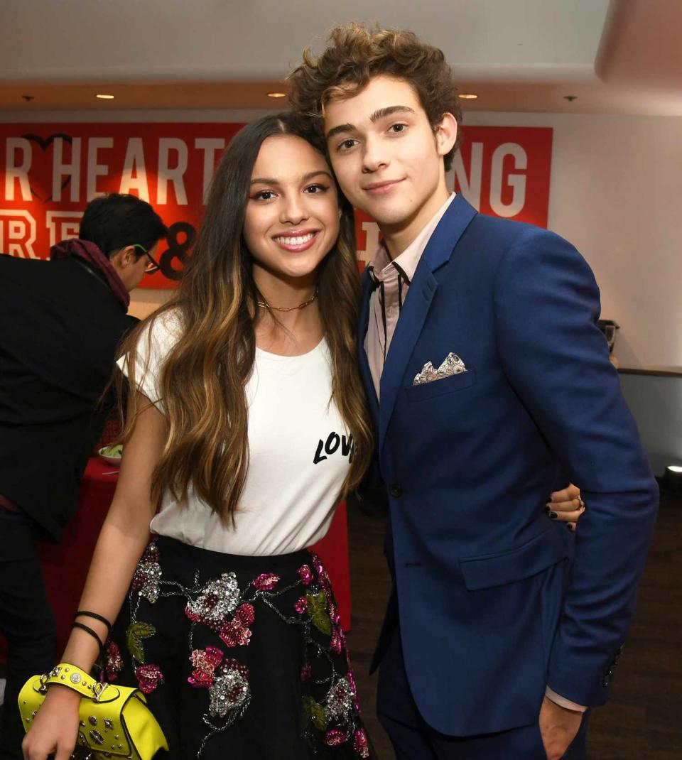 Olivia Rodrigo (L) and Joshua Bassett pose at the after party for the premiere of Disney+'s "High School Musical: The Musical: The Series" at the Walt Disney Studio lot on November 01, 2019 in Burbank, California