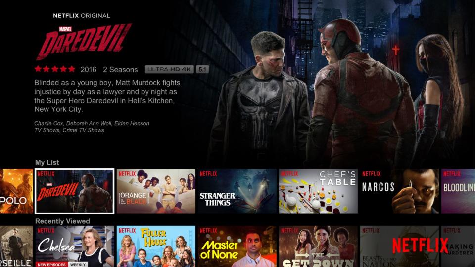 A Netflix content screen featuring the Daredevil series