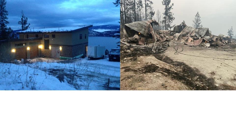 Paul Zydowicz and his family's home is pictured on the left. On the right shows what is left of it after fire tore through the property. 