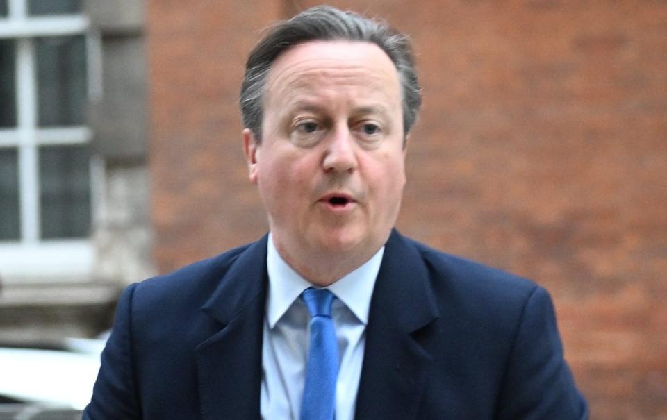 Lord Cameron arriving for media interviews in Westminster