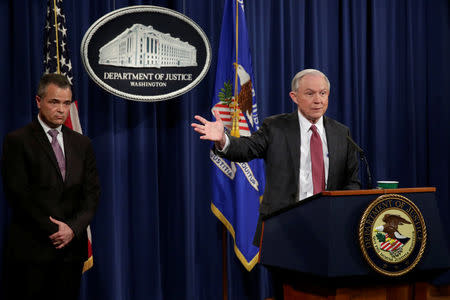 U.S. Attorney General Jeff Sessions speaks at a news conference at the Justice Department in Washington, U.S., March 2, 2017. REUTERS/Yuri Gripas