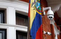 The Ecuadorian flag flies outside the Ecuadorian Embassy where WikiLeaks founder Julian Assange is still staying in London, Britain, January 12, 2018. REUTERS/Peter Nicholls