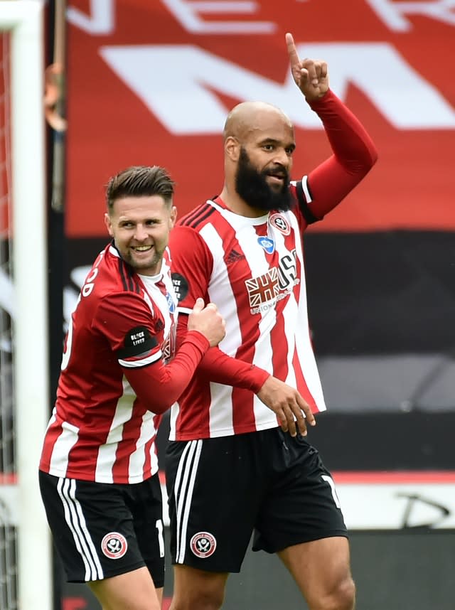 David McGoldrick celebrates his first league goal of the season