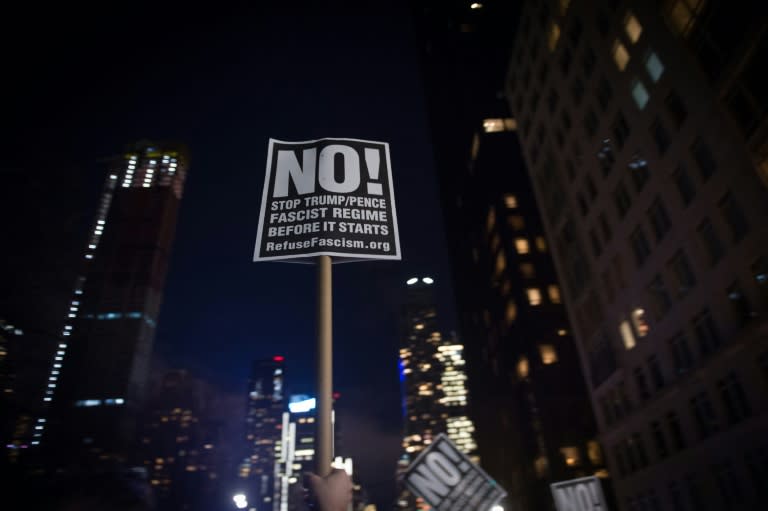 Anti-Trump activists rally in New York on the eve of US President-elect Donald Trump's inauguration, on January 19, 2017