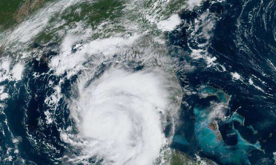 NOAA satellite imagery shows Hurricane Idalia in the Gulf of Mexico Tuesday, Aug. 29, 2023.