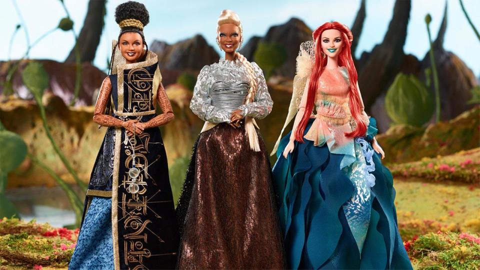 Mattel’s Barbie-style dolls of Mindy Kaling, Oprah Winfrey, and Reese Witherspoon’s characters in <em>A Wrinkle in Time</em>. (Photo: Mattel)