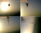 In this combo made from images from amateur video provided by Al-Jazeera, smoke pours from a hot air balloon over Luxor, Egypt, top left, before bursting, top right, and plummeting about 1,000 feet to earth, bottom left and right, on Tuesday, Feb. 26, 2013. Nineteen people were killed in what appeared to be the deadliest hot air ballooning accident on record. A British tourist and the Egyptian pilot, who was badly burned, were the sole survivors. (AP Photo/Al-Jazeera) MANDATORY CREDIT: AL-JAZEERA