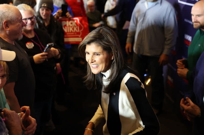 Nikki Haley campaigns in Ames, Iowa, on January 14. File Photo by Alex Wroblewski/UPI