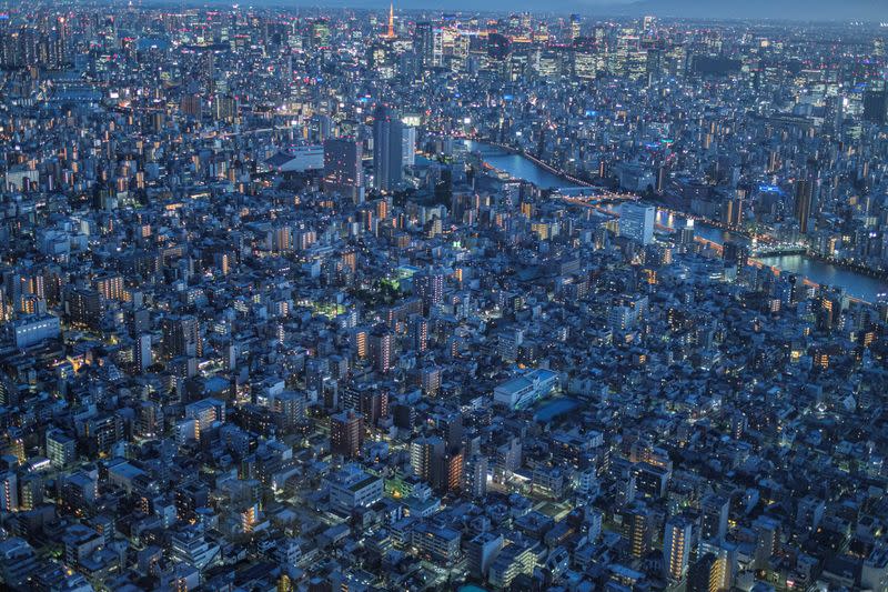 Office and residential buildings are seen from the observation deck of Tokyo Skytree