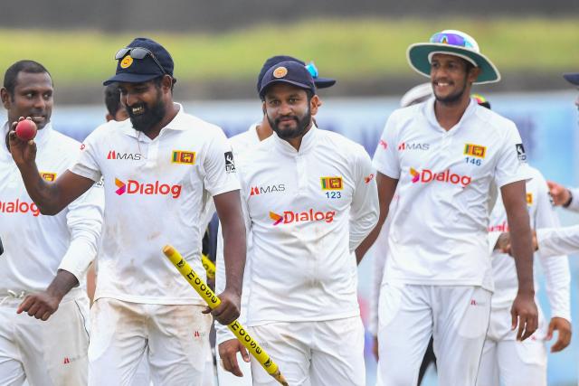 Sri Lankan players, pictured here celebrating their win in the second Test against Australia.