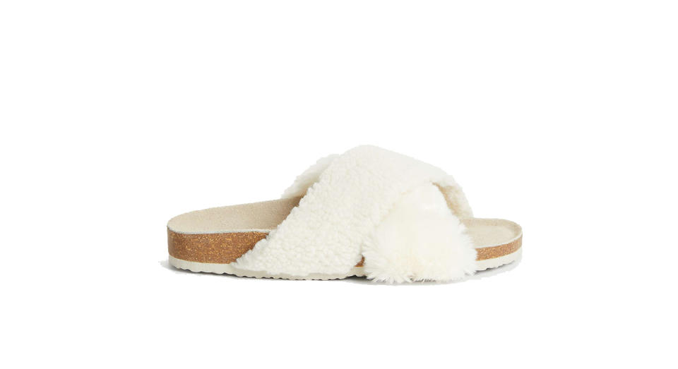 Cross Strap Faux Fur Mule Slippers