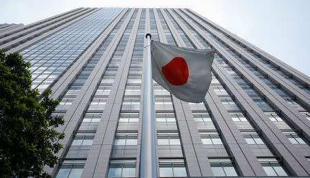 A Japanese national flag flies in front of the building of Japan's Financial Services Agency in Tokyo August 7, 2014. REUTERS/Toru Hanai/File Photo