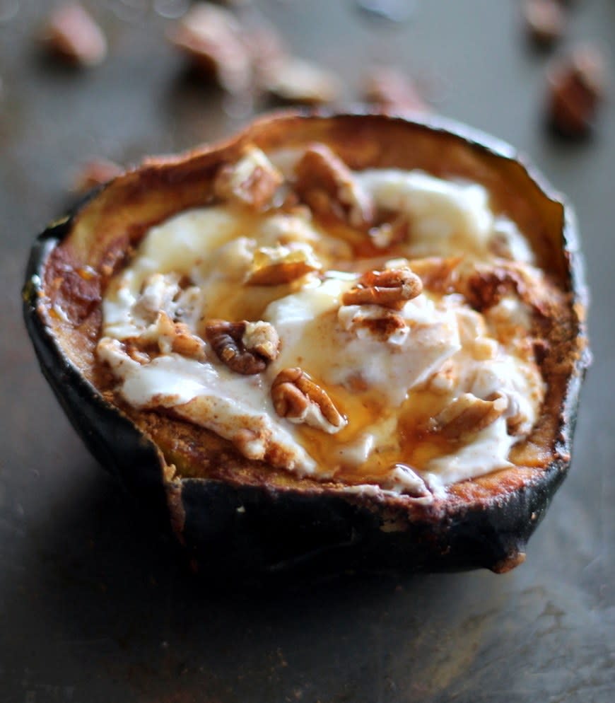 Breakfast Baked Acorn Squash With Yogurt, Honey, and Pecans from Ambitious Kitchen