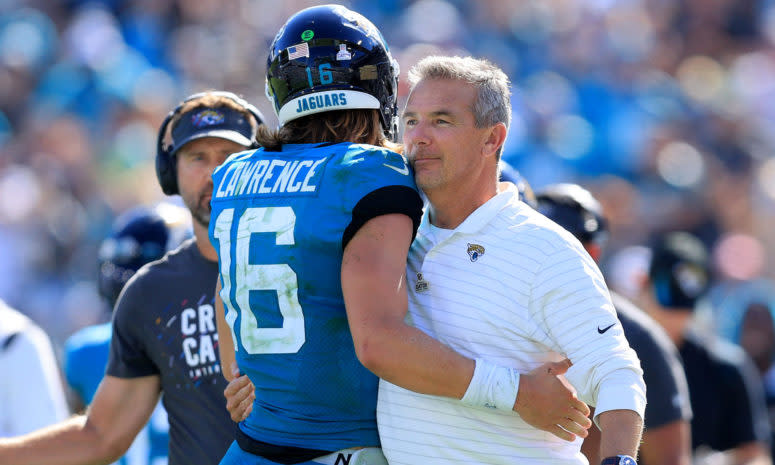 Jacksonville Jaguars head coach Urban Meyer with Trevor Lawrence.