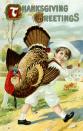 undated — Thanksgiving Greetings Postcard with a Boy Carrying a Turkey — Image by © K.J. Historical/Corbis via Getty Images