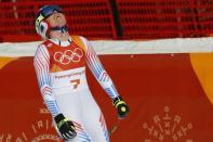 Alpine Skiing - Pyeongchang 2018 Winter Olympics - Women's Downhill - Jeongseon Alpine Centre - Pyeongchang, South Korea - February 21, 2018 - Lindsey Vonn of the U.S. reacts after her run. REUTERS/Leonhard Foeger