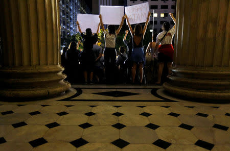 Demonstrators attend a protest against rape and violence against women in Rio de Janeiro, Brazil, May 27, 2016. REUTERS/Ricardo Moraes