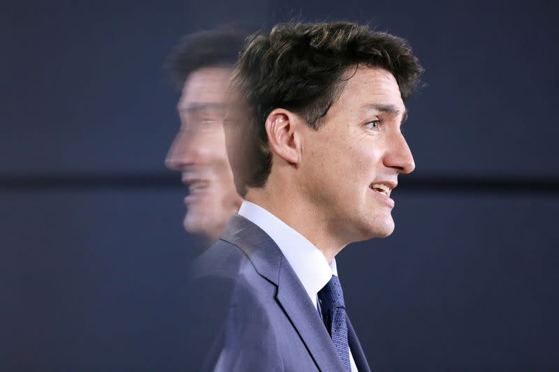 FILE PHOTO: Canada's PM Trudeau speaks during a news conference in Ottawa