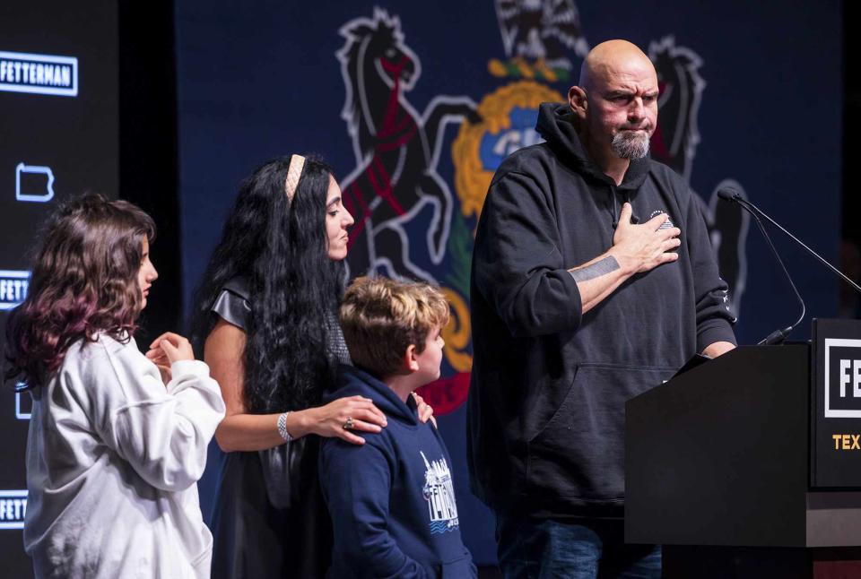 JIM LO SCALZO/EPA-EFE/Shutterstock John Fetterman and family on stage after learning that he had won the 2022 Pennsylvania Senate race