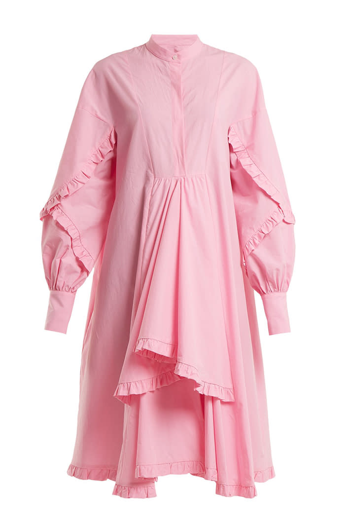 The shapes on this one are seriously stunning. <em>MSGM ruffle-trimmed cotton shirtdress, $453 at <a href="https://www.matchesfashion.com/products/MSGM-Stand-collar-ruffle-trimmed-cotton-shirtdress-1201642" rel="nofollow noopener" target="_blank" data-ylk="slk:Matches Fashion;elm:context_link;itc:0;sec:content-canvas" class="link ">Matches Fashion</a></em>