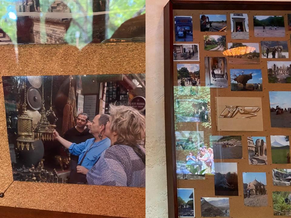 Close up of a photo of Disney Imagineers; A shadow box filled with photos of Disney Imagineers