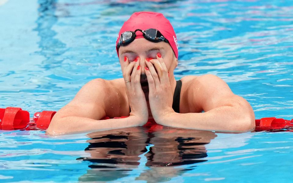 Great Britain's Abbie Wood reacts after the Women's 200m individual medley final at the Tokyo Aquatics Centre in the fifth day of the Tokyo 2020 Olympic Games in Japan. - PA