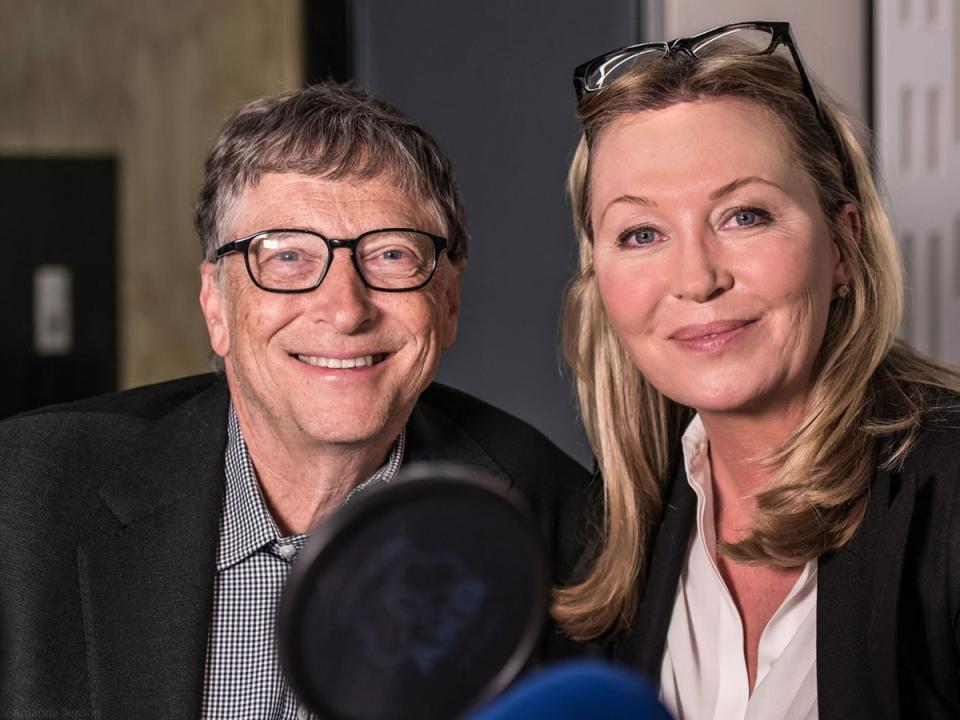Bill Gates with former ‘Desert Island Discs’ presenter Kirsty Young (PA)