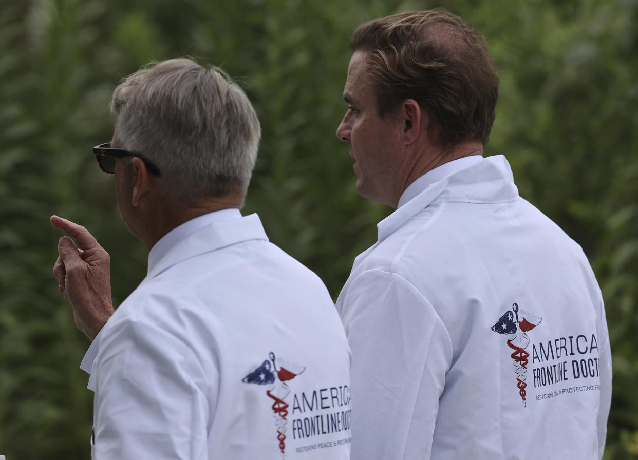 Members of the American Frontline Doctors give a press conference at Capitol Hill in Washington D.C., on July 27, 2020.