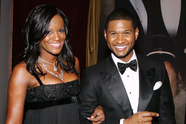 <p>Ethan Miller/Getty</p> Usher and Tameka Foster in 2007